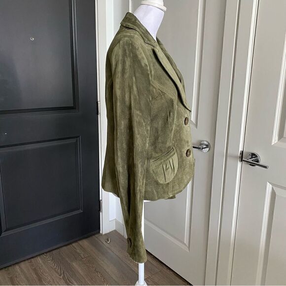 Y2K Vintage Classiques Entier Olive Green Leather Blazer Jacket Size L - Picture 3 of 10